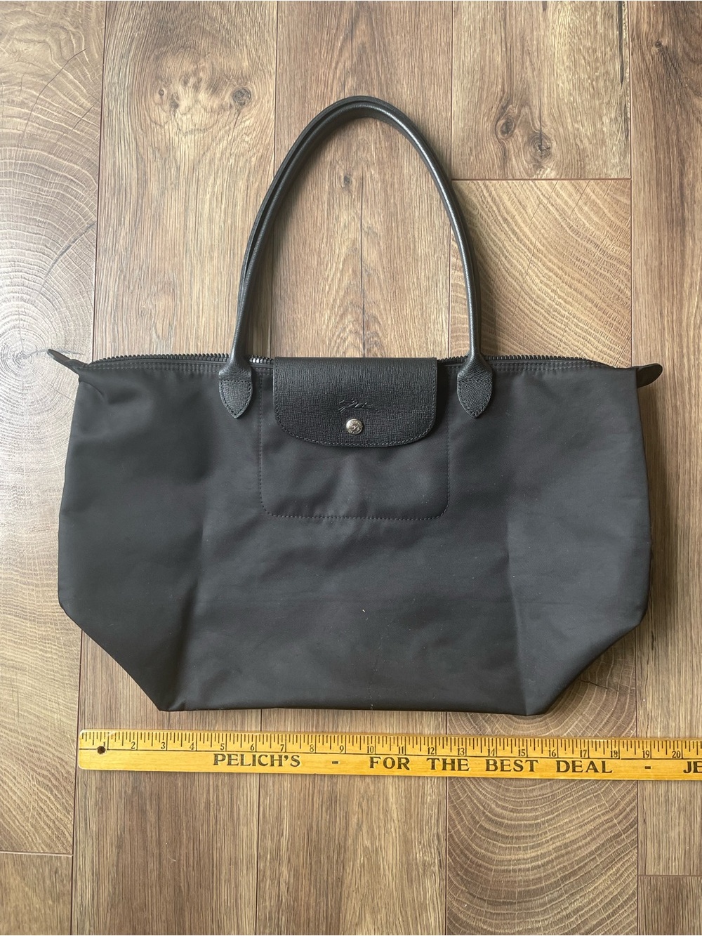 Longchamp Large Modele Depose  Handbag Black With Silver Hardware Made In France